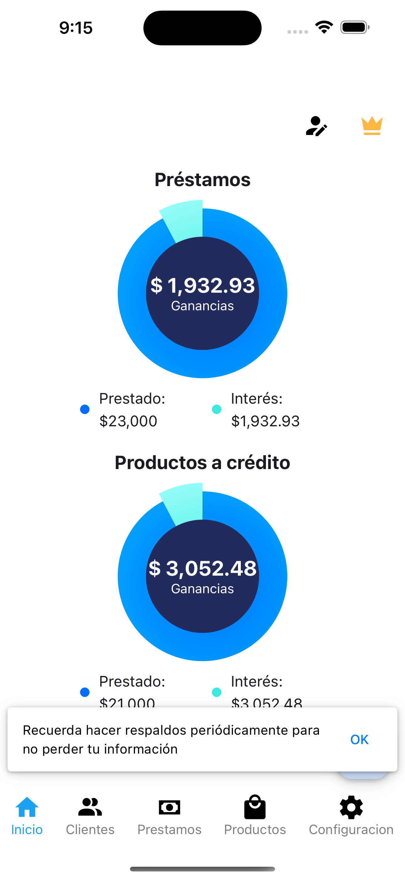 Pantalla de CrediManager